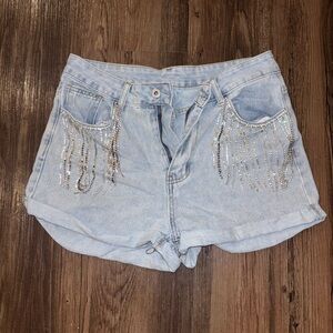 Diamond studded chain design Jean shorts